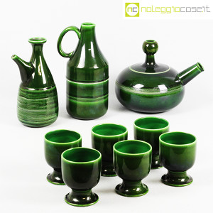 Ceramiche Franco Pozzi, caraffe con bicchieri verde scuro, Ambrogio Pozzi (1)